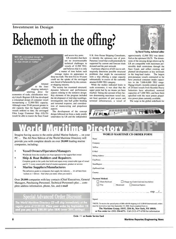 Maritime Reporter Magazine, page 8,  Aug 2000