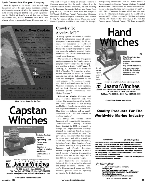 Maritime Reporter Magazine, page 15,  Jan 2001