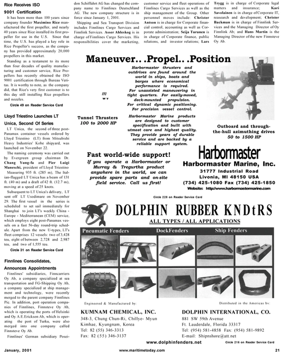 Maritime Reporter Magazine, page 21,  Jan 2001