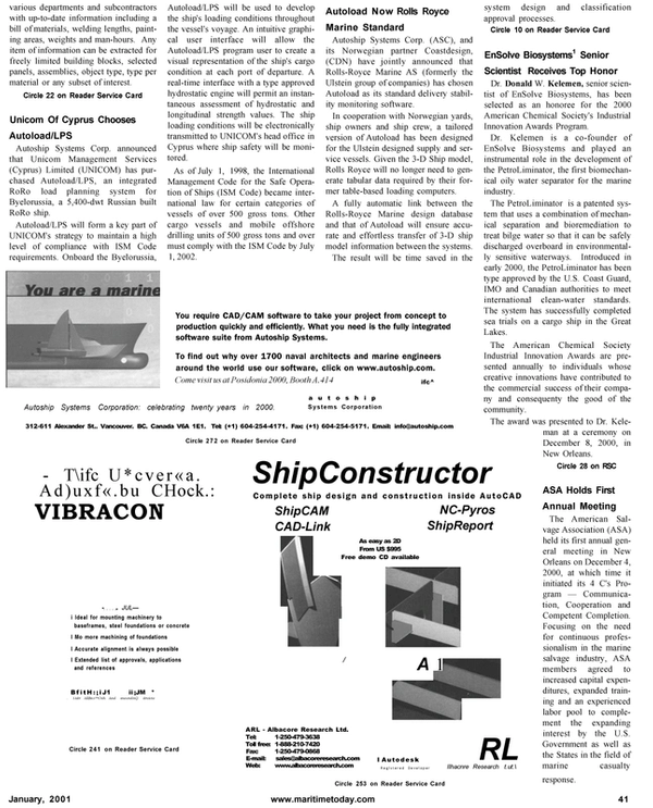 Maritime Reporter Magazine, page 41,  Jan 2001