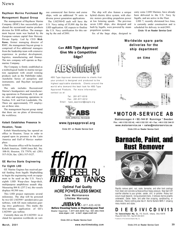 Maritime Reporter Magazine, page 39,  Mar 2001