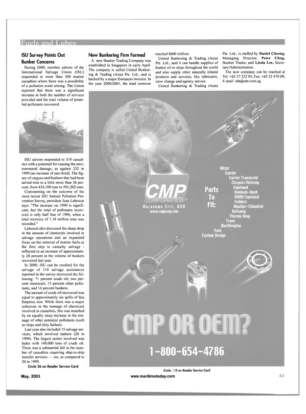 Maritime Reporter Magazine, page 43,  May 2001