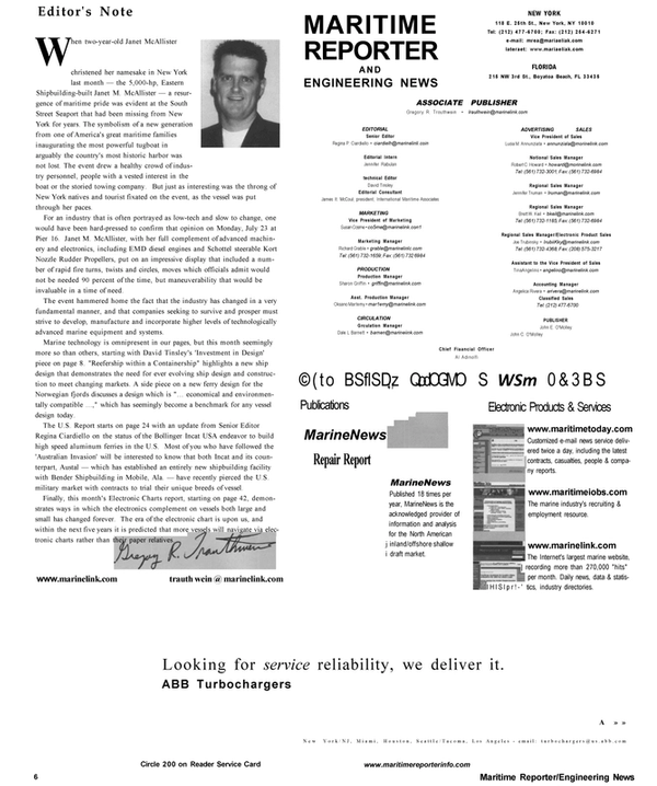 Maritime Reporter Magazine, page 8,  Aug 2001