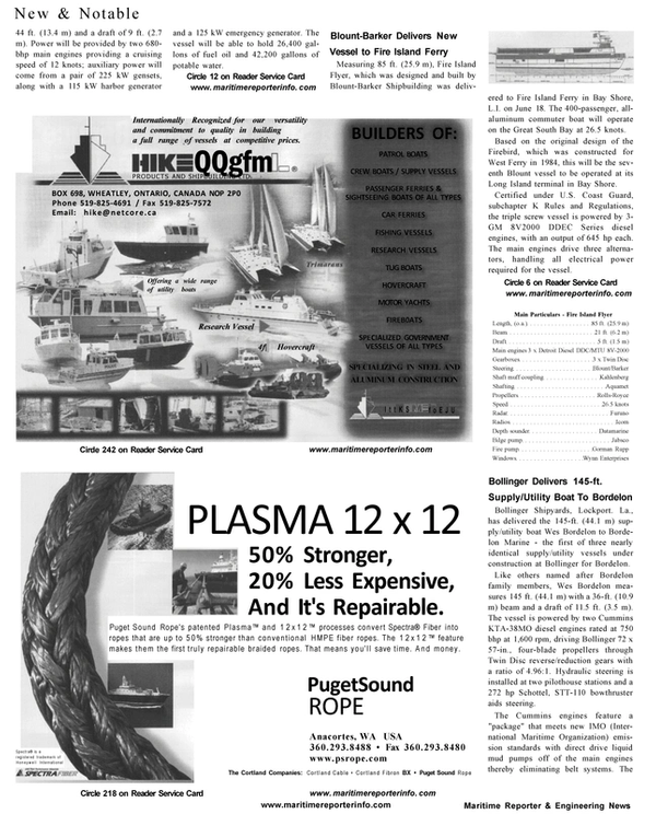 Maritime Reporter Magazine, page 18,  Aug 2001