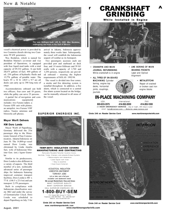 Maritime Reporter Magazine, page 19,  Aug 2001