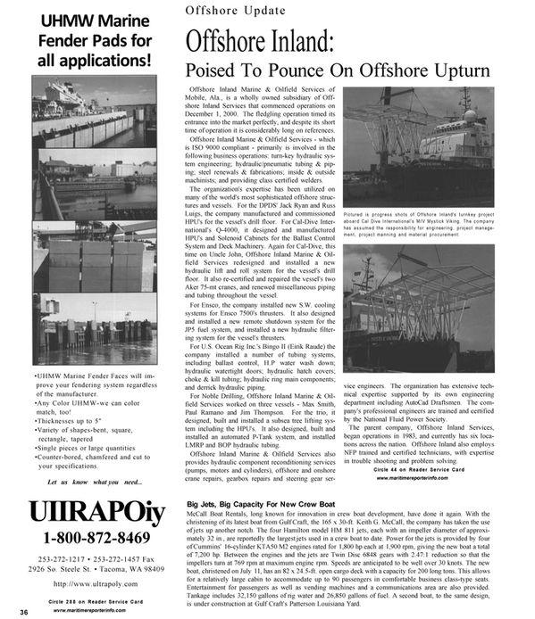Maritime Reporter Magazine, page 38,  Aug 2001