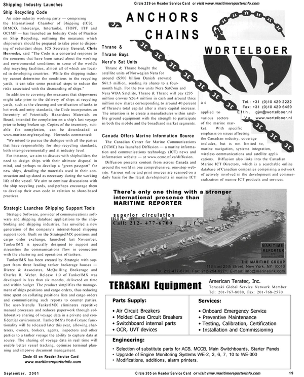 Maritime Reporter Magazine, page 19,  Sep 2001