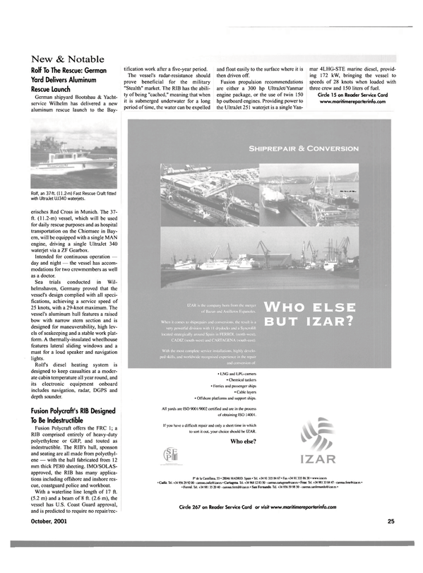 Maritime Reporter Magazine, page 25,  Oct 2001