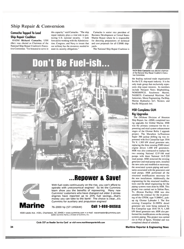 Maritime Reporter Magazine, page 34,  Nov 2001