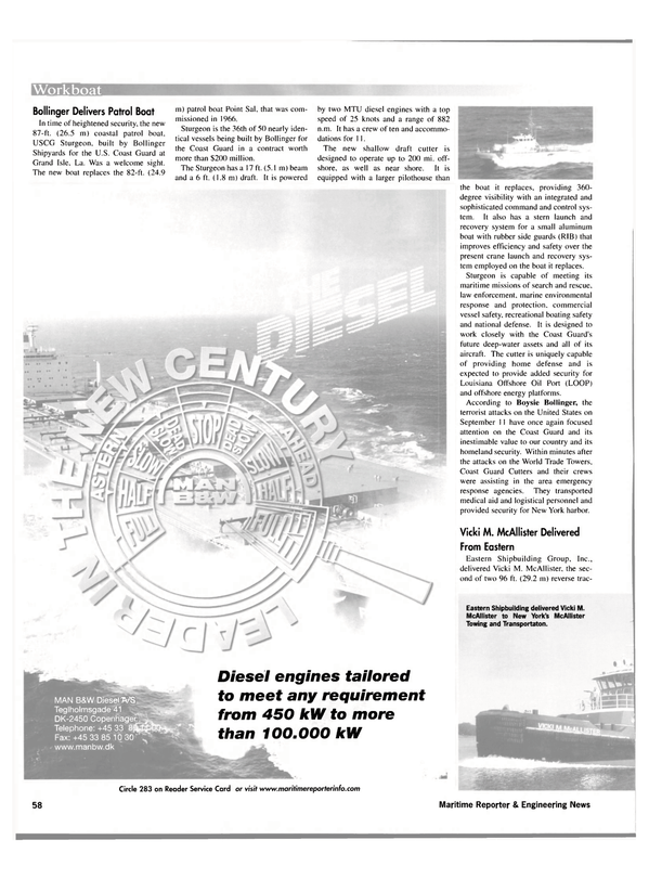 Maritime Reporter Magazine, page 58,  Nov 2001