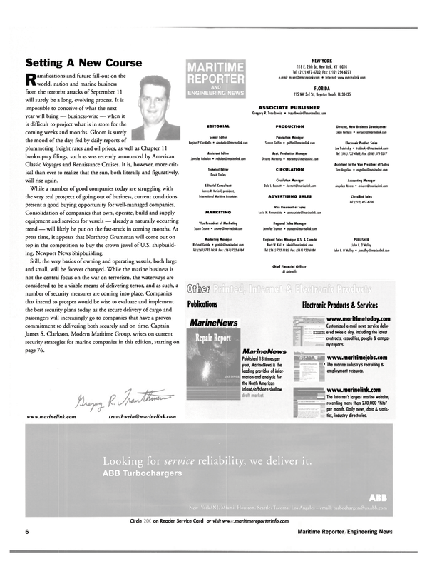 Maritime Reporter Magazine, page 6,  Nov 2001