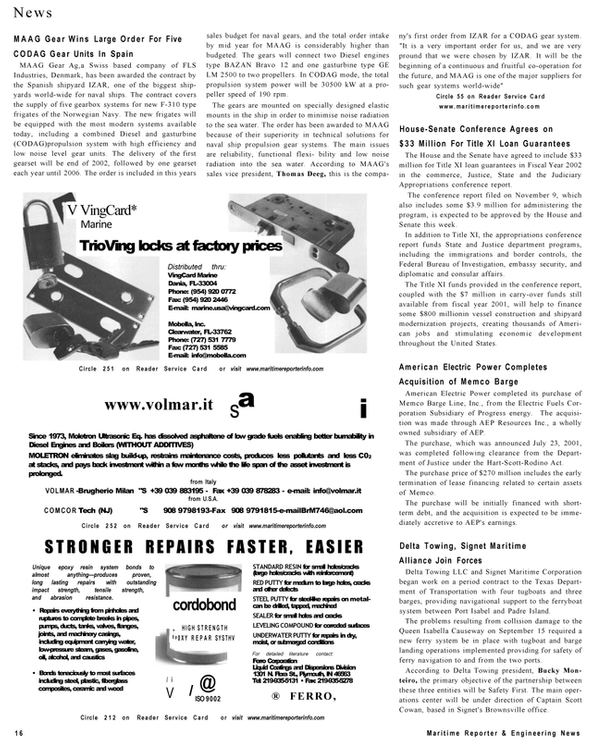 Maritime Reporter Magazine, page 16,  Dec 2001