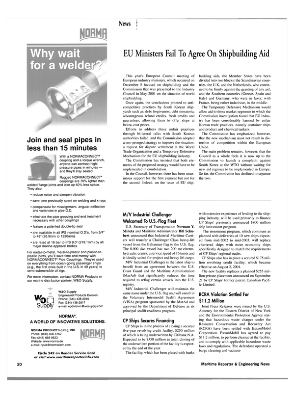 Maritime Reporter Magazine, page 23,  Jan 2002