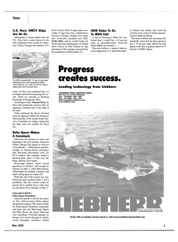 Maritime Reporter Magazine, page 3,  May 2002