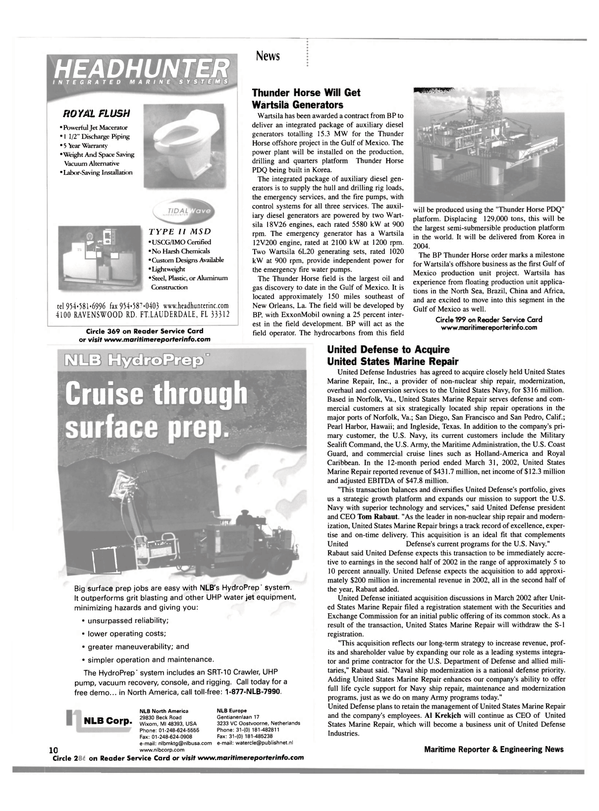 Maritime Reporter Magazine, page 10,  Jun 2002