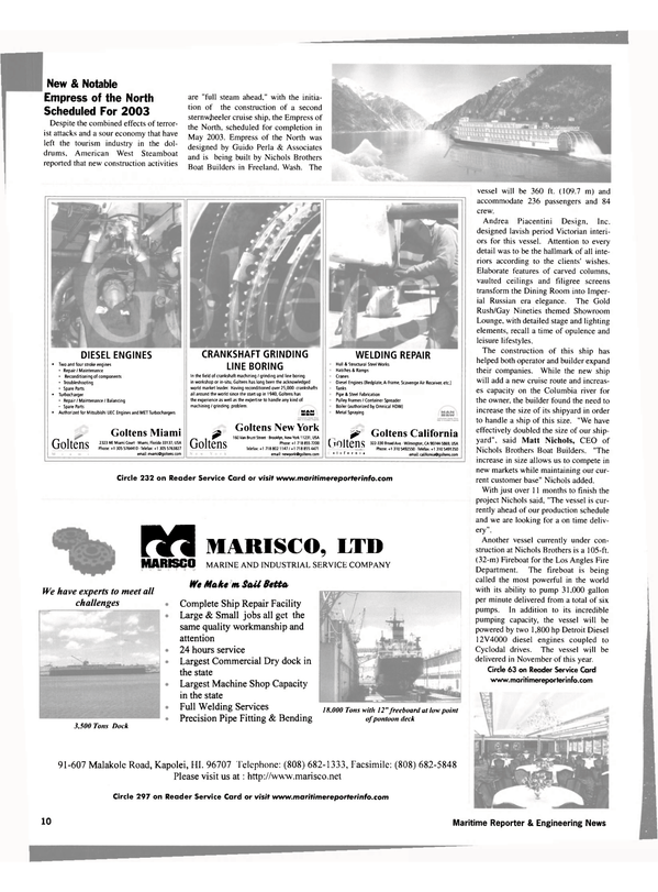 Maritime Reporter Magazine, page 10,  Aug 2002