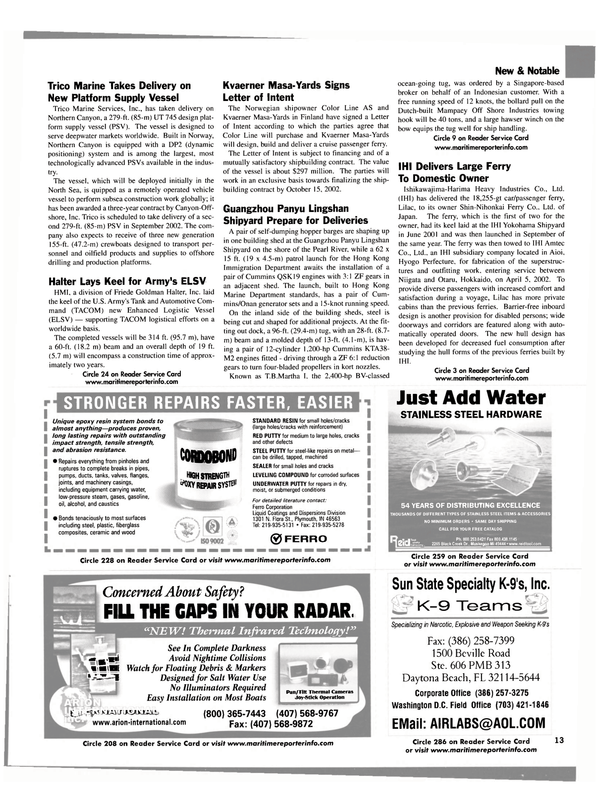 Maritime Reporter Magazine, page 13,  Aug 2002