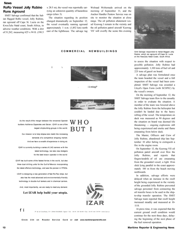 Maritime Reporter Magazine, page 10,  Oct 2002