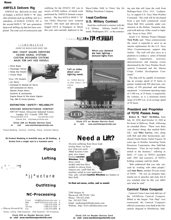 Maritime Reporter Magazine, page 10,  Nov 2002
