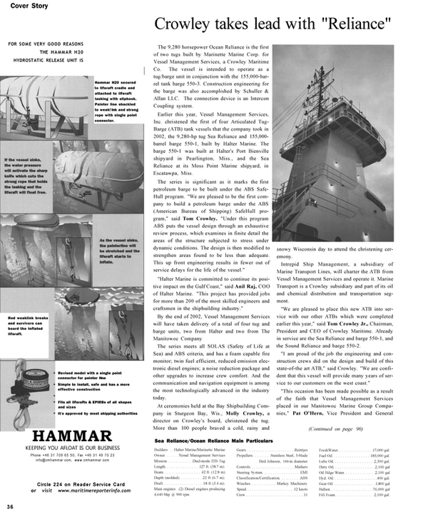 Maritime Reporter Magazine, page 36,  Nov 2002