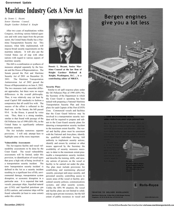 Maritime Reporter Magazine, page 13,  Dec 2002