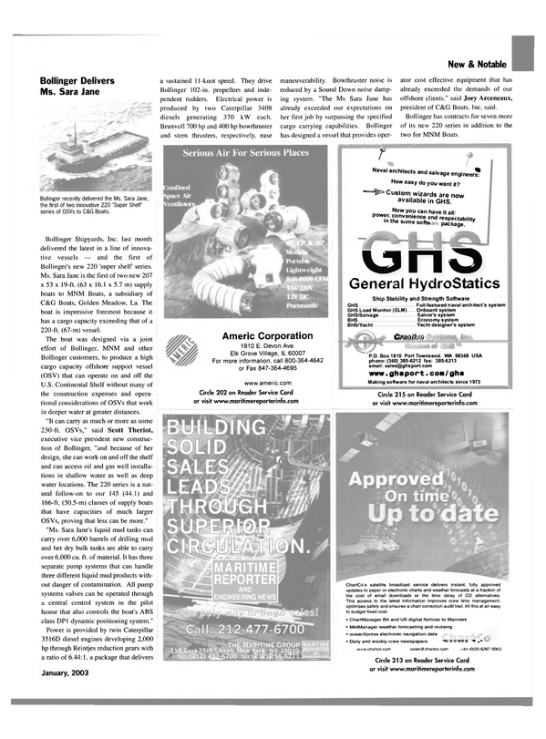 Maritime Reporter Magazine, page 11,  Jan 2003