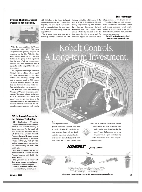 Maritime Reporter Magazine, page 25,  Jan 2003