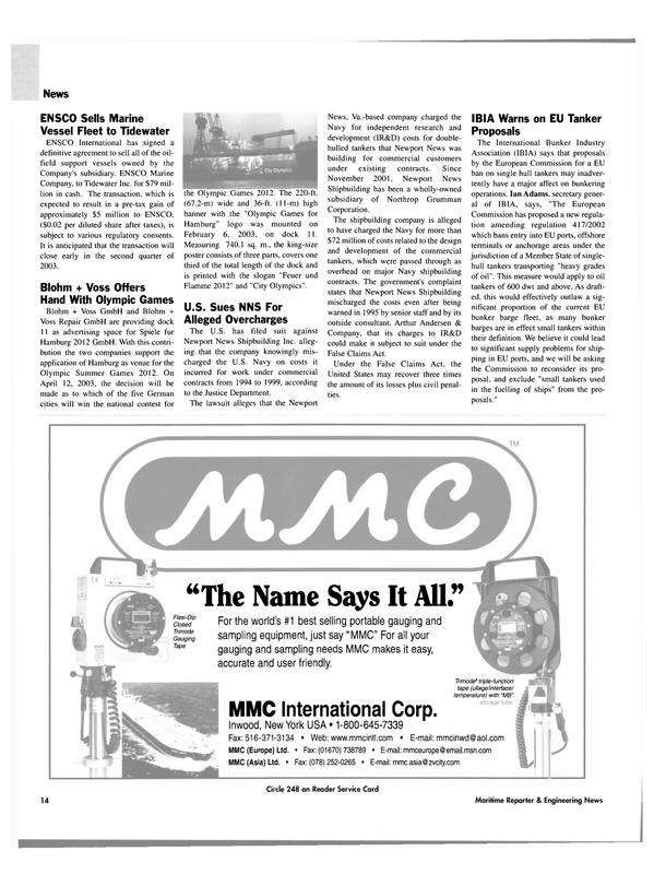 Maritime Reporter Magazine, page 14,  Mar 2003