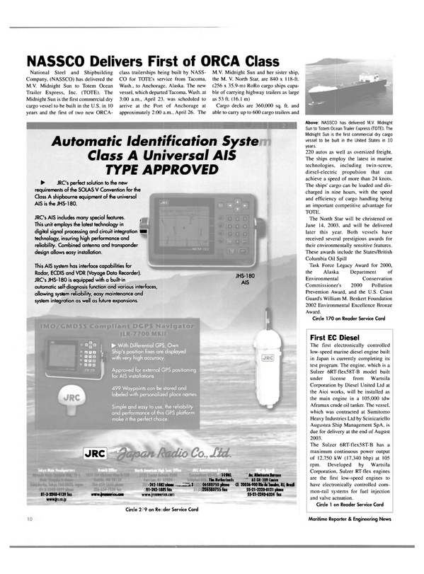 Maritime Reporter Magazine, page 10,  May 2003