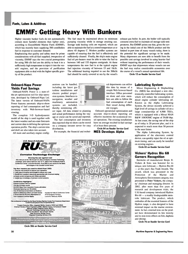 Maritime Reporter Magazine, page 58,  May 2003