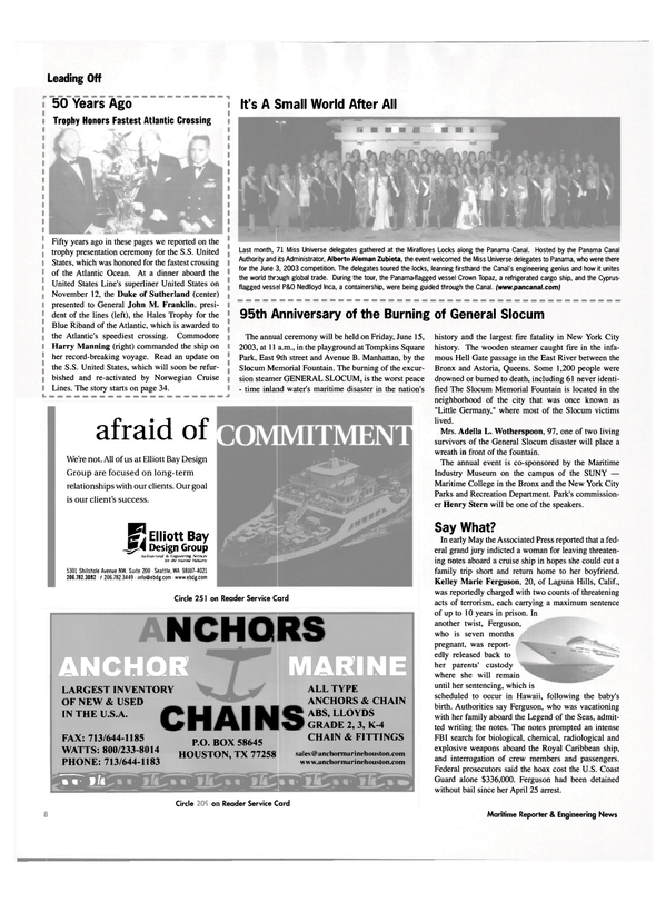 Maritime Reporter Magazine, page 8,  Jun 2003