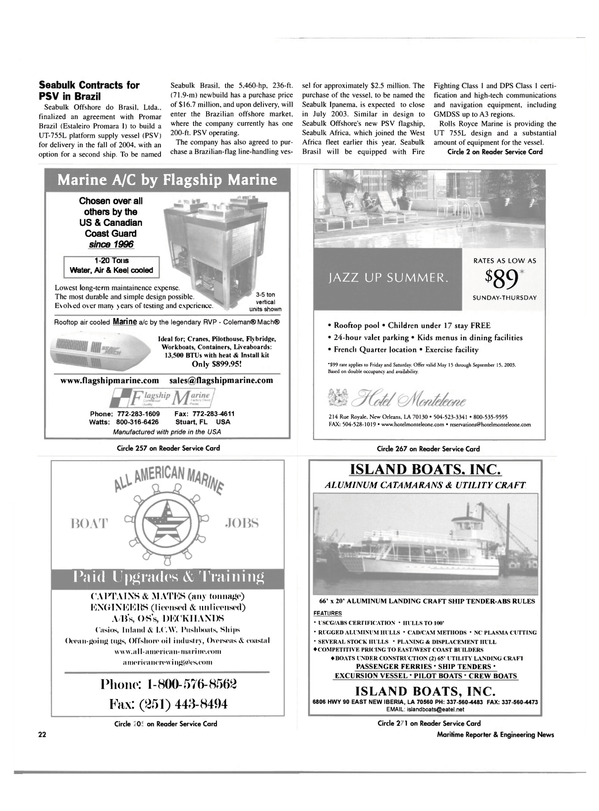 Maritime Reporter Magazine, page 22,  Jun 2003