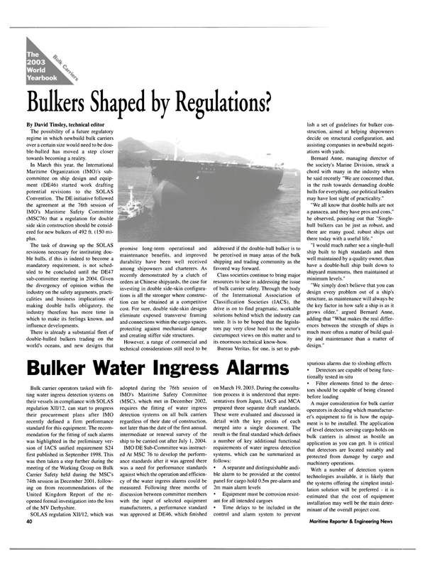 Bulker Water Ingress Alarms