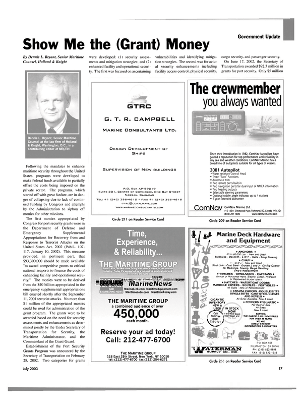 Maritime Reporter Magazine, page 17,  Jul 2003