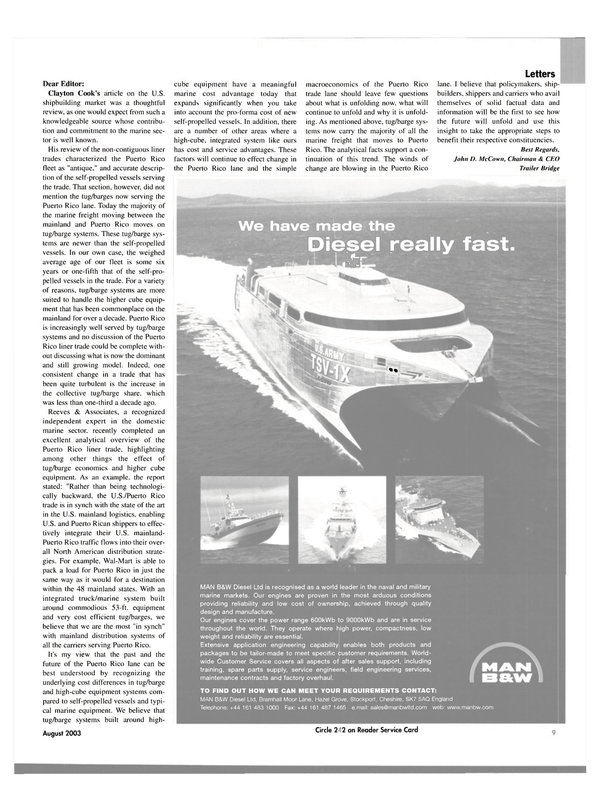 Maritime Reporter Magazine, page 9,  Aug 2003