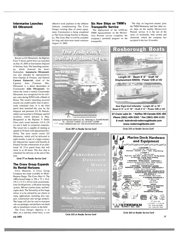 Maritime Reporter Magazine, page 17,  Aug 2003