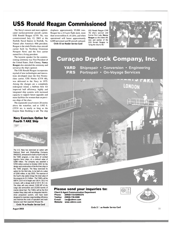 Maritime Reporter Magazine, page 25,  Aug 2003