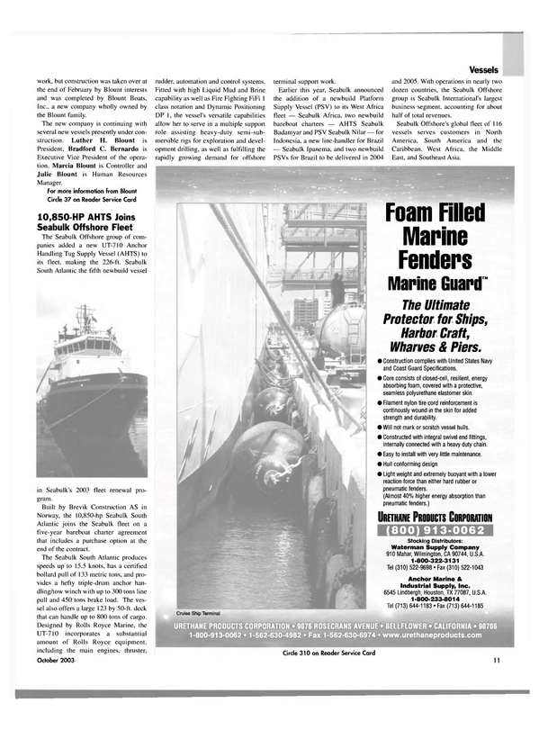 Maritime Reporter Magazine, page 11,  Oct 2003