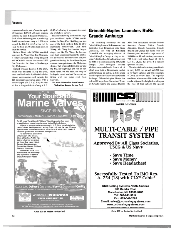 Maritime Reporter Magazine, page 14,  Oct 2003