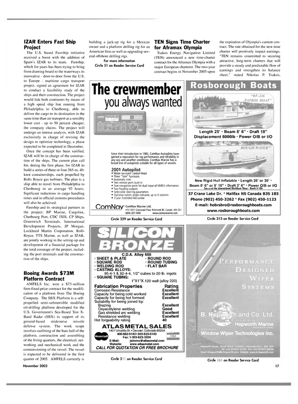 Maritime Reporter Magazine, page 17,  Nov 2003