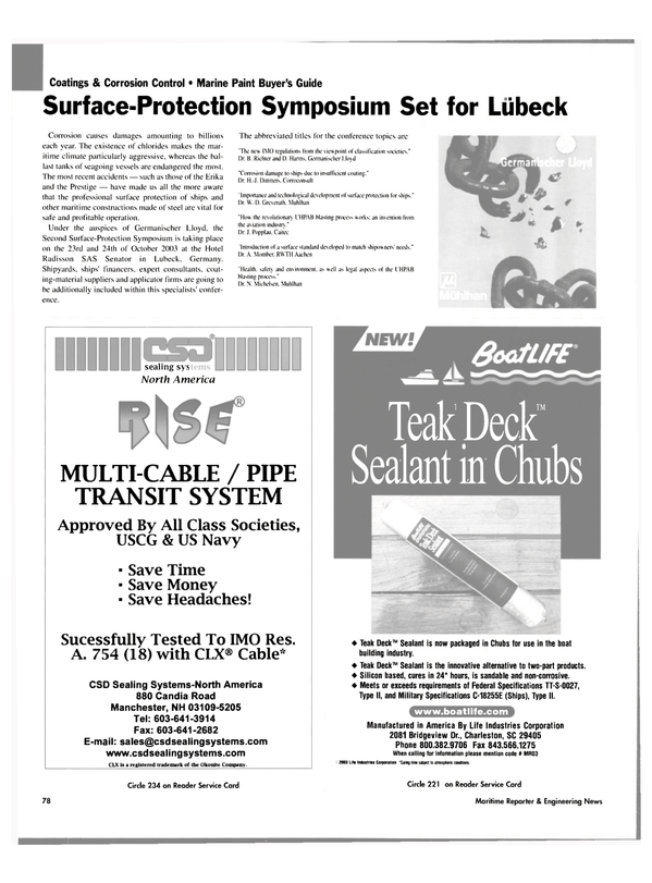 Maritime Reporter Magazine, page 81,  Nov 2003