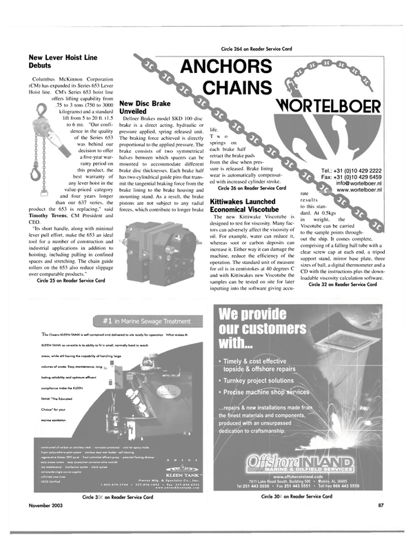 Maritime Reporter Magazine, page 90,  Nov 2003