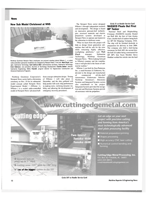 Maritime Reporter Magazine, page 12,  Dec 2003