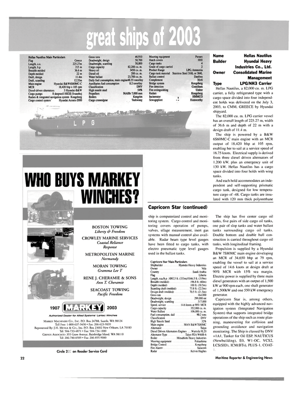 Maritime Reporter Magazine, page 24,  Dec 2003