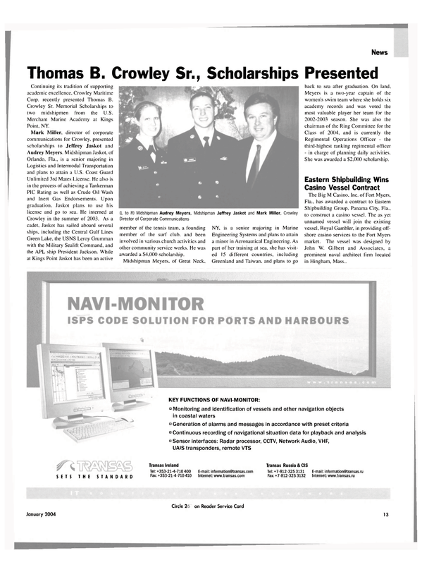 Maritime Reporter Magazine, page 13,  Jan 2004