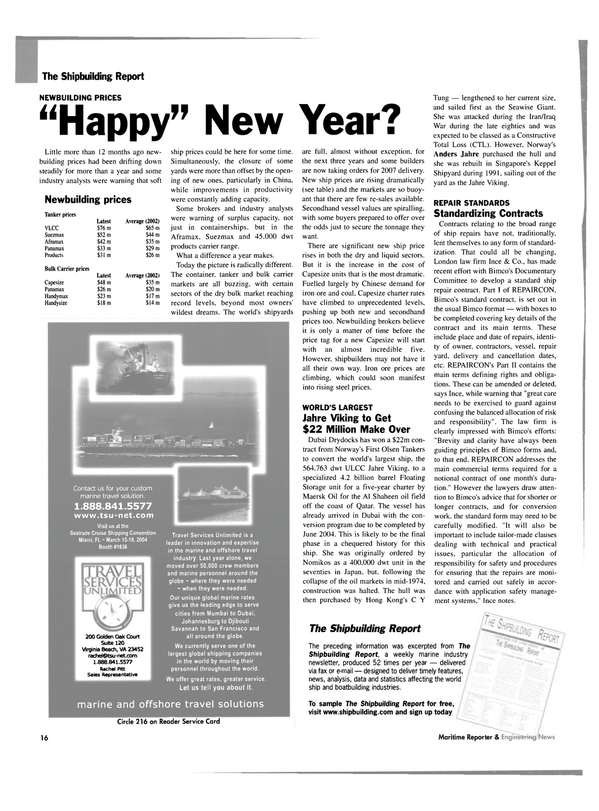 Maritime Reporter Magazine, page 16,  Jan 2004