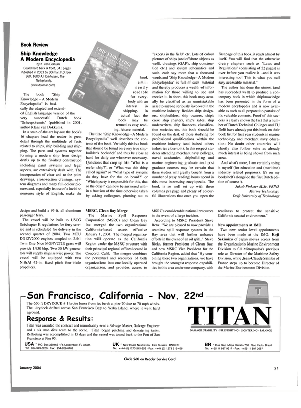 Maritime Reporter Magazine, page 51,  Jan 2004