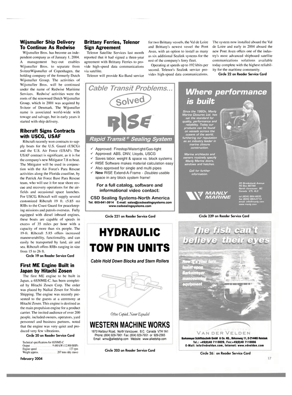 Maritime Reporter Magazine, page 20,  Feb 2004
