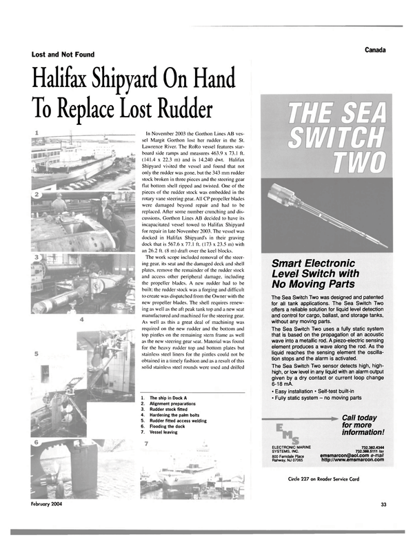 Maritime Reporter Magazine, page 38,  Feb 2004