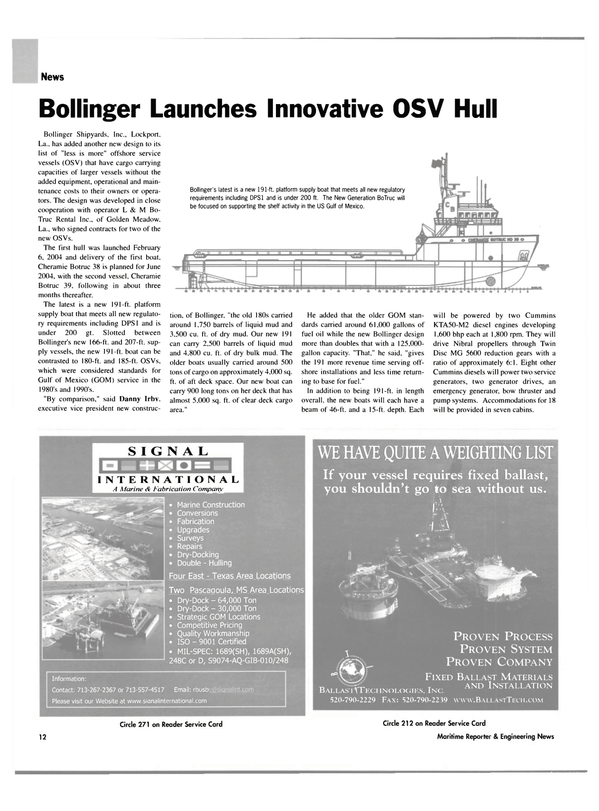 Maritime Reporter Magazine, page 12,  Apr 2004
